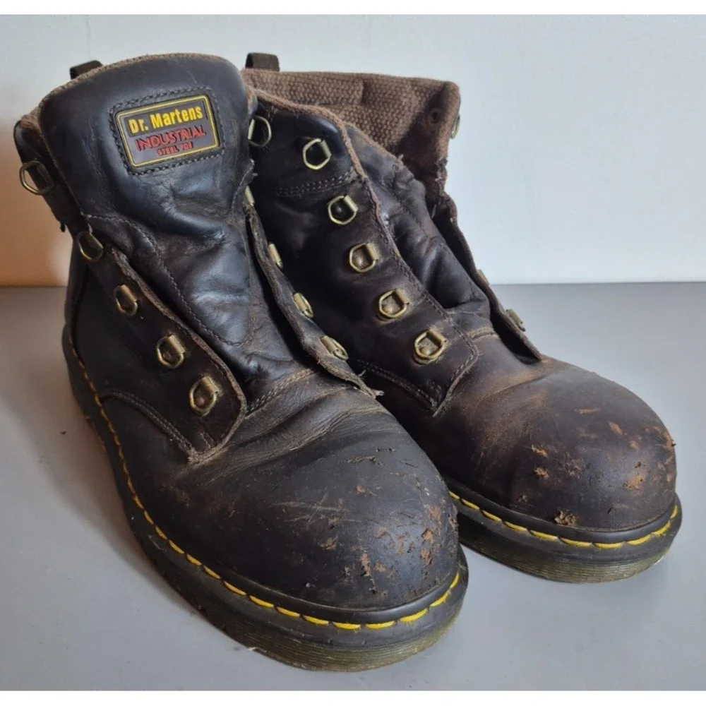 Dr. Marten's Mens Industrial Steel Toe Work Boots Brown Size 11 No Laces